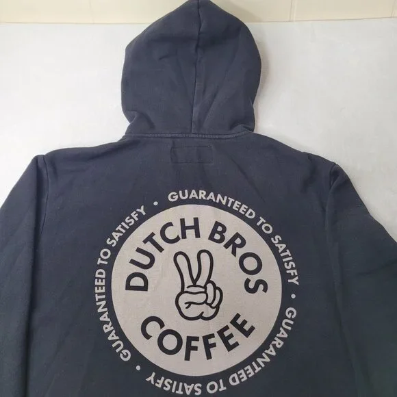 Dutch Bros Coffee "Peace Sign Logo" Men's Black Full-Zip Hoodie Size 2XL - Picture 5 of 12